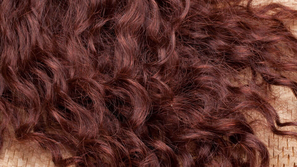 curly red-brunette hair