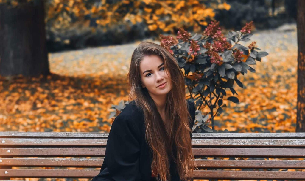 long hair brunette woman fall