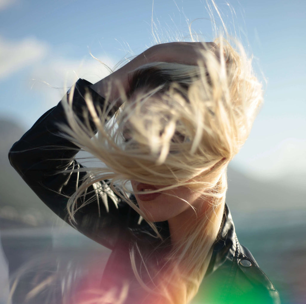 blonde hair in wind