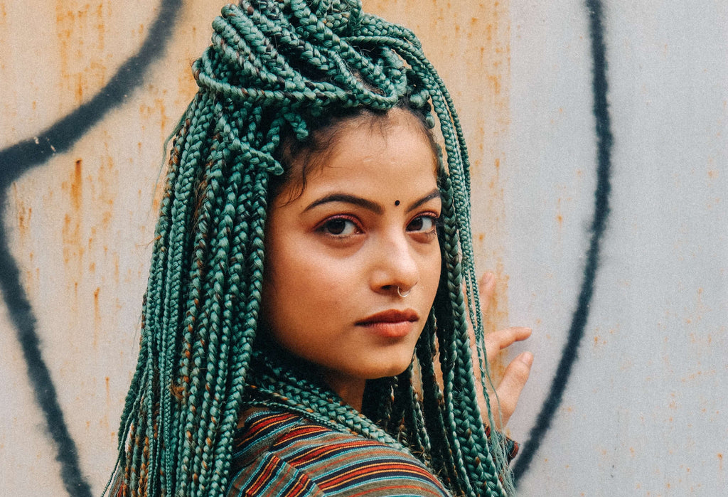 braided blue hair woman