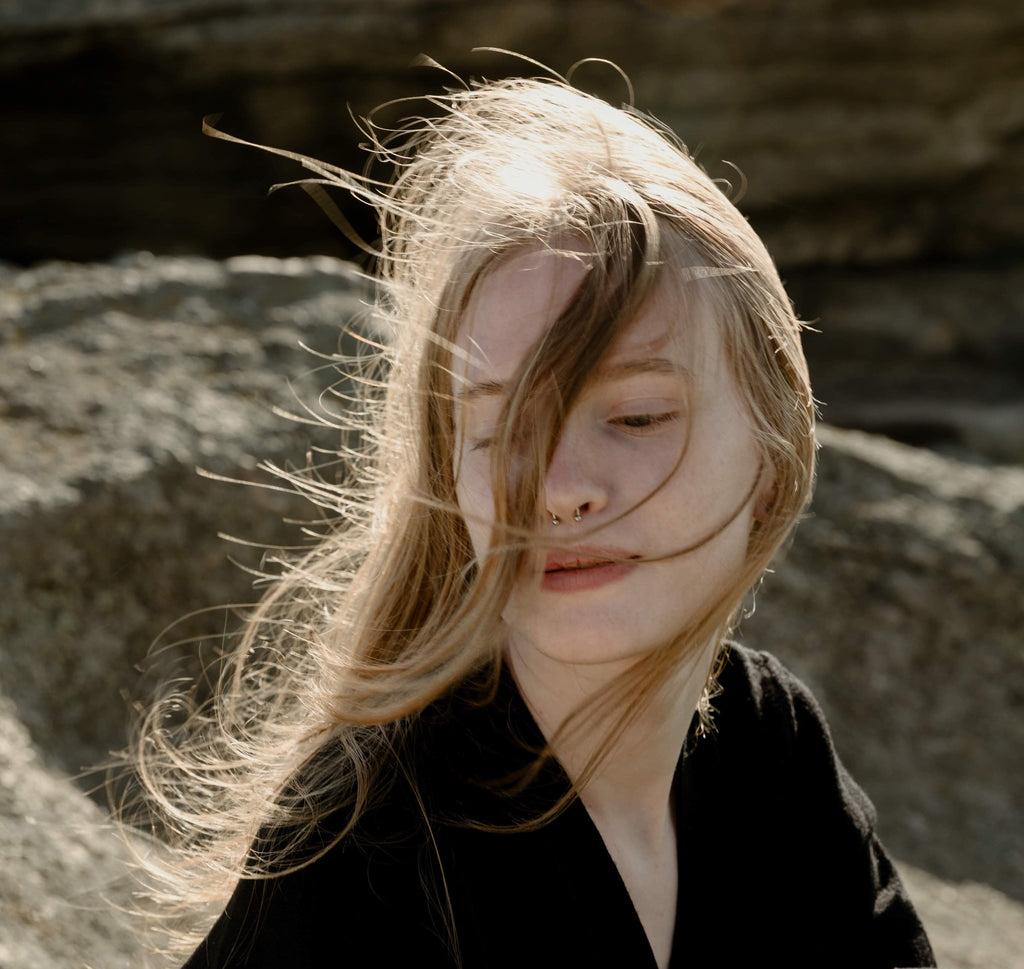 blonde hair in wind 