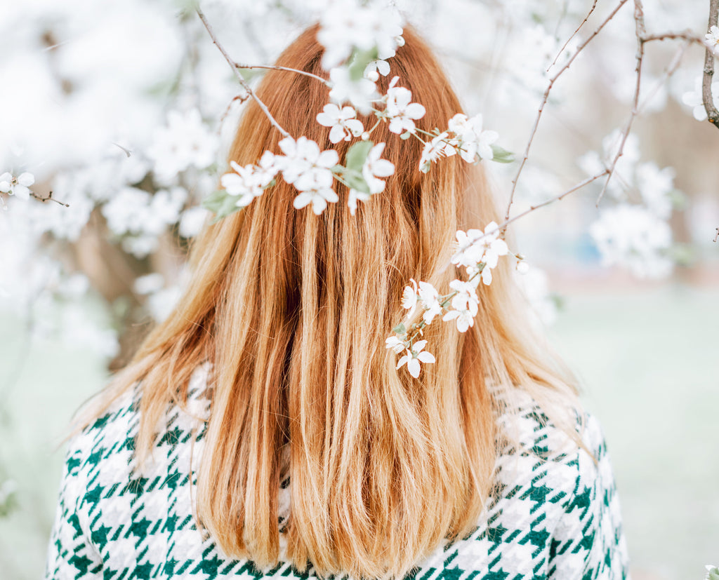 red hair and flowers